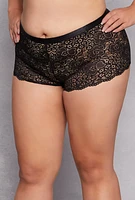 Womens Plus Floral Lace Caged V Back Boyshort Panty