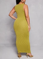 Womens Plus Size Ribbed Cut Out Maxi Tank Dress, Green, Size 2X