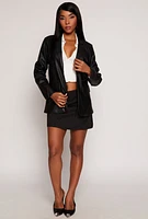 Womens Faux Leather Blazer, Black, Size M