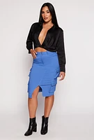 Womens Satin Twist Front Long Sleeve Blouse, Black, Size M