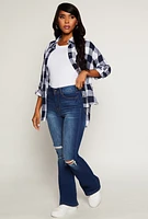 Womens Buffalo Plaid Tunic Shirt, Blue, Size S