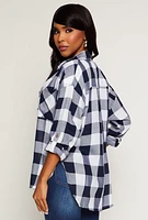 Womens Buffalo Plaid Tunic Shirt, Blue, Size S