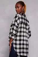 Womens Tabbed Sleeve Plaid Flannel Shirt, Multi, Size S