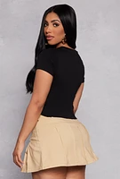 Womens Short Sleeve Crew Neck Crop Top, Black, Size M