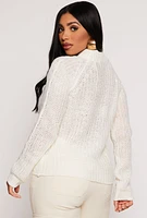 Womens Cable Knit Mock Neck Sweater, White, Size L