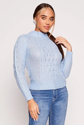 Womens Cable Knit Mock Neck Sweater,