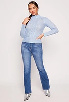 Womens Cable Knit Mock Neck Sweater, Blue, Size S