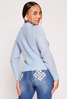 Womens Cable Knit Mock Neck Sweater, Blue, Size S