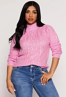 Womens Cable Knit Mock Neck Sweater,