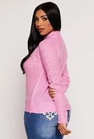 Womens Cable Knit Mock Neck Sweater,