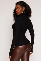 Womens Ribbed Knit Turtleneck Sweater, Black, Size S