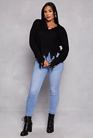 Womens Distressed Knit V Neck Sweater, S