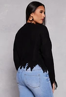 Womens Distressed Knit V Neck Sweater, S
