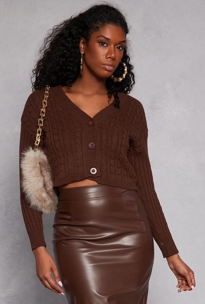 Womens Cable Knit Cropped Cardigan,