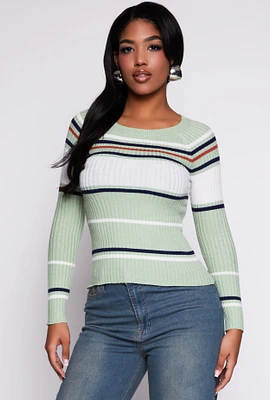 Womens Ribbed Knit Striped Sweater,