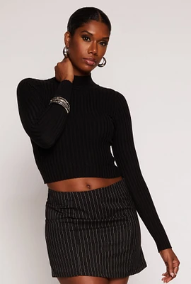 Womens Ribbed Knit Mock Neck Cropped Sweater,