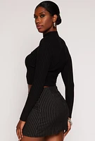 Womens Ribbed Knit Mock Neck Cropped Sweater,