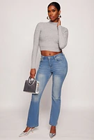Womens Ribbed Knit Mock Neck Cropped Sweater, Grey, Size S