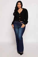Womens Cable Knit V Neck Cropped Cardigan, Black, Size S