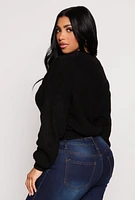 Womens Cable Knit V Neck Cropped Cardigan, Black, Size S