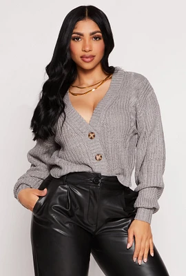 Womens Cable Knit V Neck Cropped Cardigan, Grey, Size S