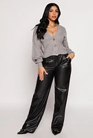 Womens Cable Knit V Neck Cropped Cardigan, Grey, Size S