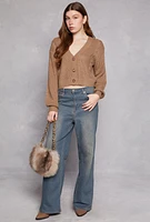 Womens Cable Knit V Neck Cropped Cardigan, S