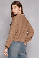 Womens Cable Knit V Neck Cropped Cardigan, S