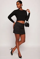 Womens Cable Knit Crew Neck Cropped Sweater, Black, Size M