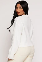 Womens Ribbed Knit Mock Neck Pullover Sweater, White, Size S