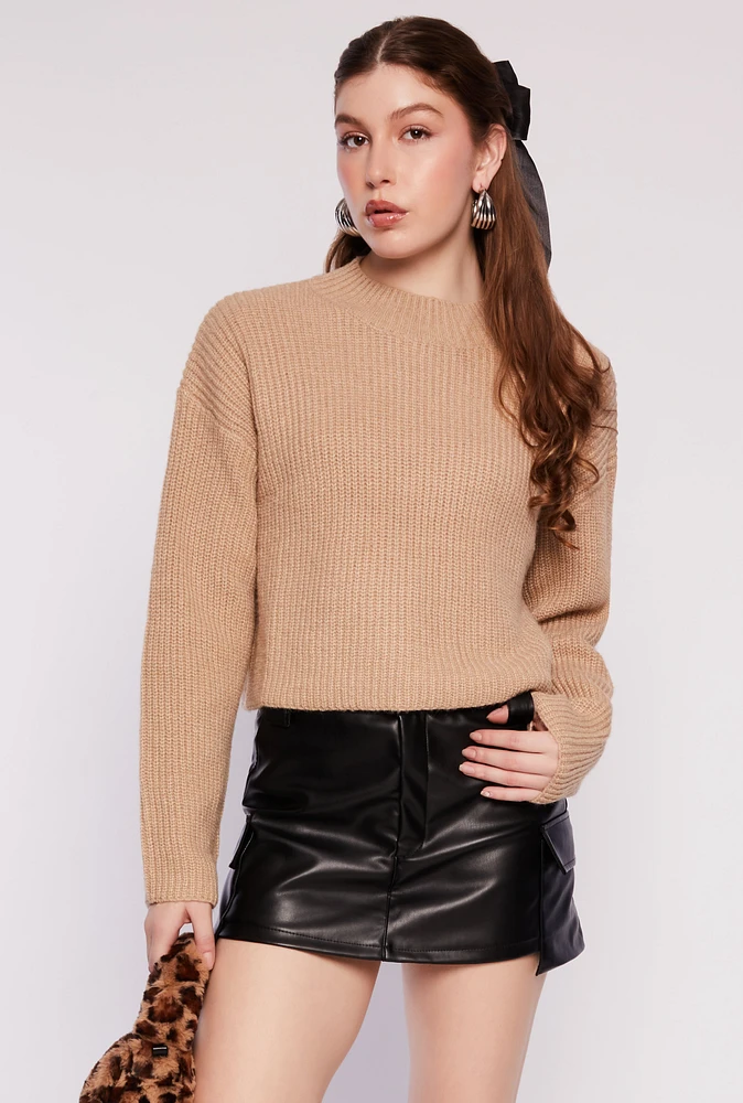 Womens Ribbed Knit Mock Neck Pullover Sweater,