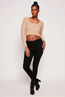 Womens Rib Knit Scoop Neck Long Sleeve Crop Top, S