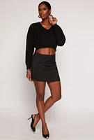 Womens Cable Knit V Neck Cropped Sweater, Black, Size M