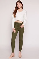 Womens Cable Knit V Neck Cropped Sweater, White, Size S