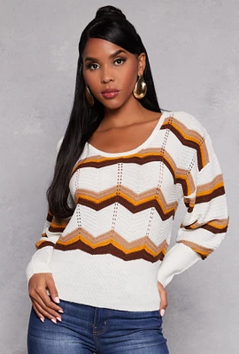 Womens Chevron Stripe Caged Back Sweater, Multi, Size M