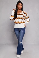Womens Chevron Stripe Caged Back Sweater, Multi, Size M