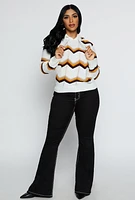 Womens Chevron Pointelle Knit Hooded Sweater, White, Size S