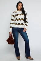 Womens Chevron Pointelle Knit Hooded Sweater, White,