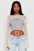 Womens Crochet Bell Sleeve Shrug, White, Size XL