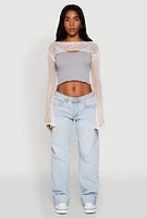 Womens Crochet Bell Sleeve Shrug, White, Size XL