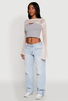 Womens Crochet Bell Sleeve Shrug, White, Size XL