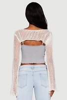 Womens Crochet Bell Sleeve Shrug, White, Size XL