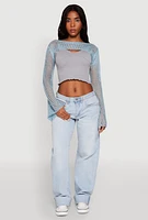 Womens Crochet Bell Sleeve Shrug, S