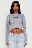 Womens Crochet Bell Sleeve Shrug, S