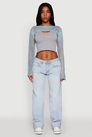 Womens Crochet Bell Sleeve Shrug, S