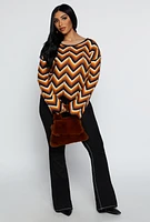 Womens Crochet Chevron Bell Sleeve Sweater, Multi,