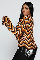 Womens Crochet Chevron Bell Sleeve Sweater, Multi,