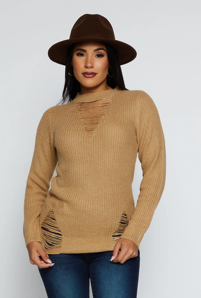 Womens Distressed Crew Neck Sweater,