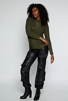 Womens Distressed Crew Neck Sweater, Green,