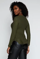 Womens Distressed Crew Neck Sweater, Green,